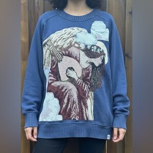 AERIE Upcycled Oversized Angle Tapestry Patch Sweatshirt - Size Small